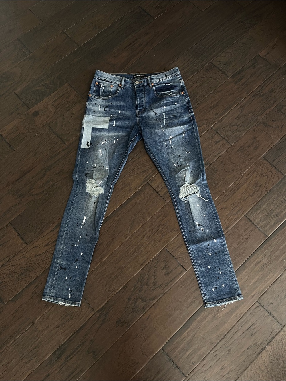 Purple Brand Paint Splatter Slim Fit Men’s Jeans - Blue